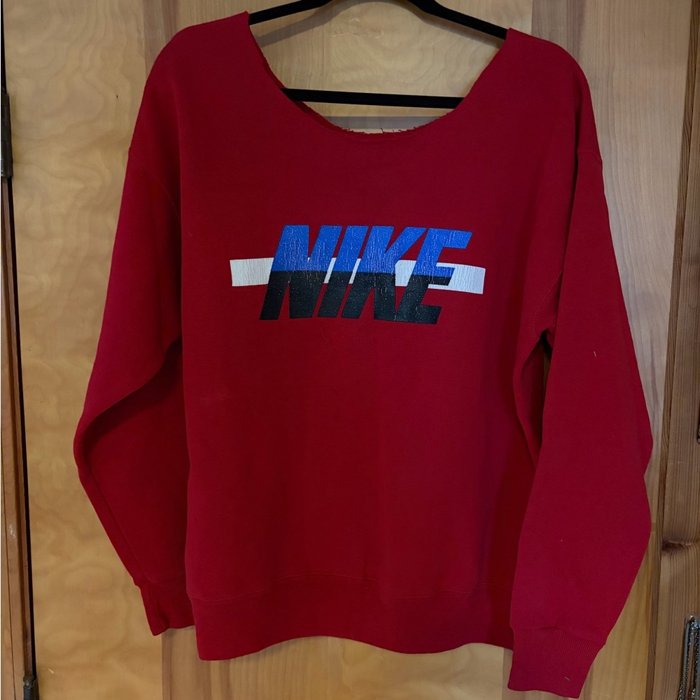Vintage NIKE Spellout Crewneck Pullover Sweatshirt Red Made in U.S.A.